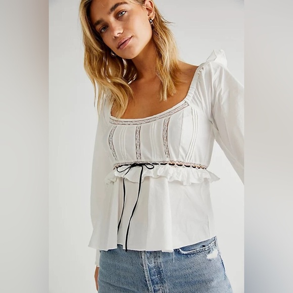 Free People Cathleen Blouse Peasant Cottagecore NWOT - Picture 2 of 12